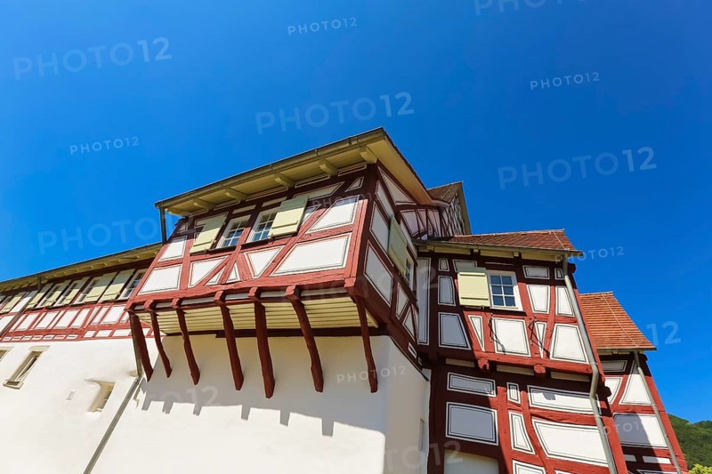 Schlössle Oberlenningen, Lenningen Castle, former aristocratic residence of the Schilling von Cannstatt family, now the Museum of Paper and Book Art in the Schlössle, historic building, half-timbered, cultural monument, Oberlenningen, suburb of Lenningen, Esslingen district, Baden-Württemberg, Germany, Europe