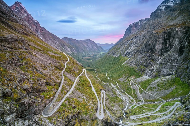 Trollstigen mountain road at sunrise, Åndalsnes, Møre og Romsdal, Norway, Europe