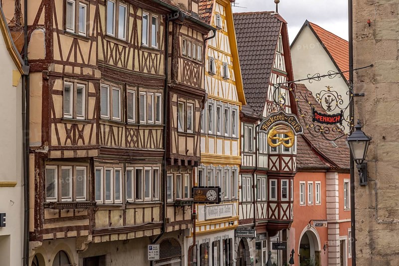 Half-timbered houses in the old town centre of Ochsenfurt, Lower Franconia, Bavaria, Germany, Europe