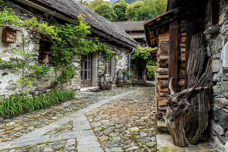 Typical Ticino stone houses in the mountain village of Bordei, Centovalli, Canton Ticino, Switzerland, Europe