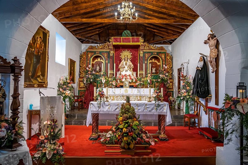 The Parroquia Nuestra Señora de la Salud church decorated for the Bajada in Arure, La Gomera, Canary Islands, Spain, Europe