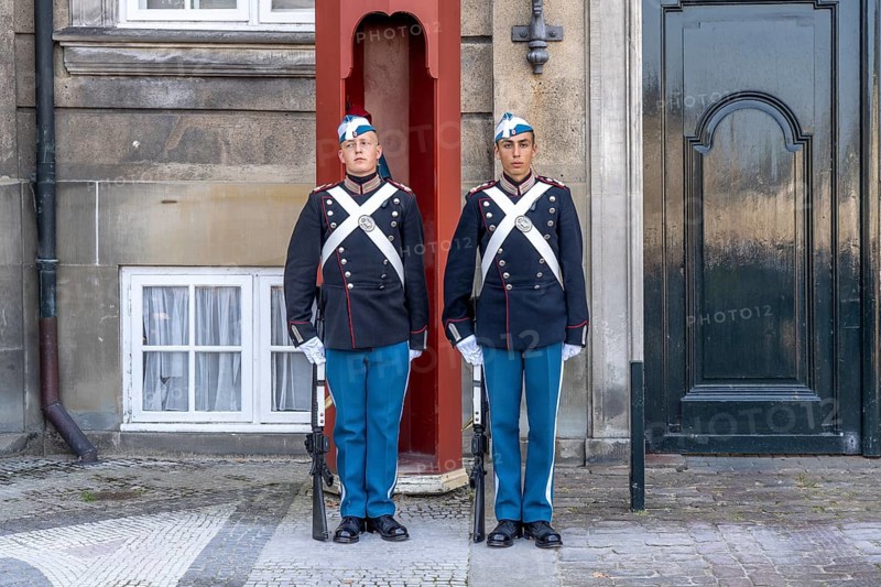 Guards at Amalienborg Palace in Copenhagen, Denmark, Europe