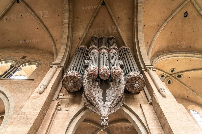 Church organ in the interior of St Peter's Cathedral, UNESCO World Heritage Site in Trier, Rhineland-Palatinate, Germany, Europe