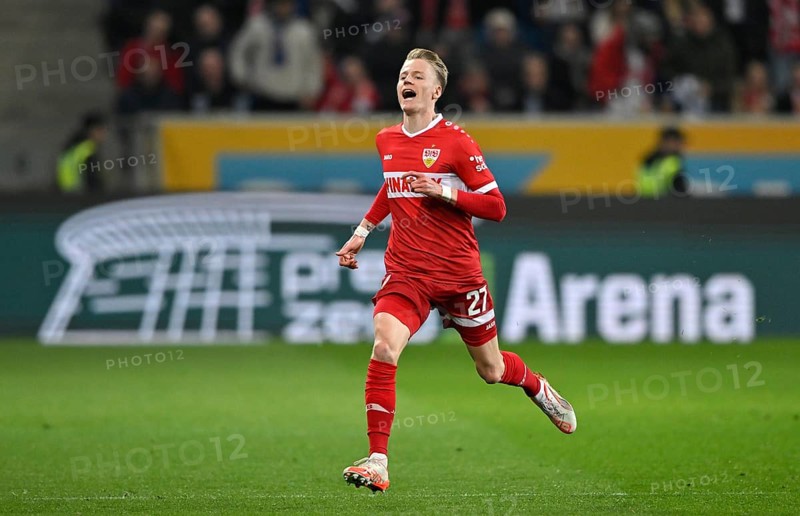 Chris Führich VfB Stuttgart (27) disappointed Logo PreZero Arena, Sinsheim, Baden-Württemberg, Germany, Europe