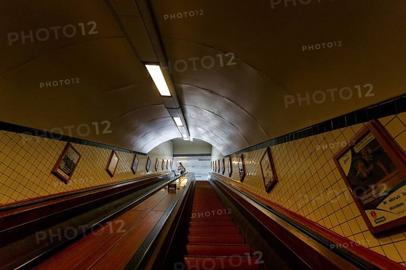 Wooden escalator in the Sint-Annatunnel, heritage-protected St Anne's Tunnel under the Scheldt, retro, Antwerp, Flanders, Belgium, Europe