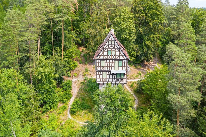 Aerial view of the Herzogsstuhl near the Rieseneck hunting centre, near Hummelshain, Saale-Holzland district, Thuringia, Germany, Europe