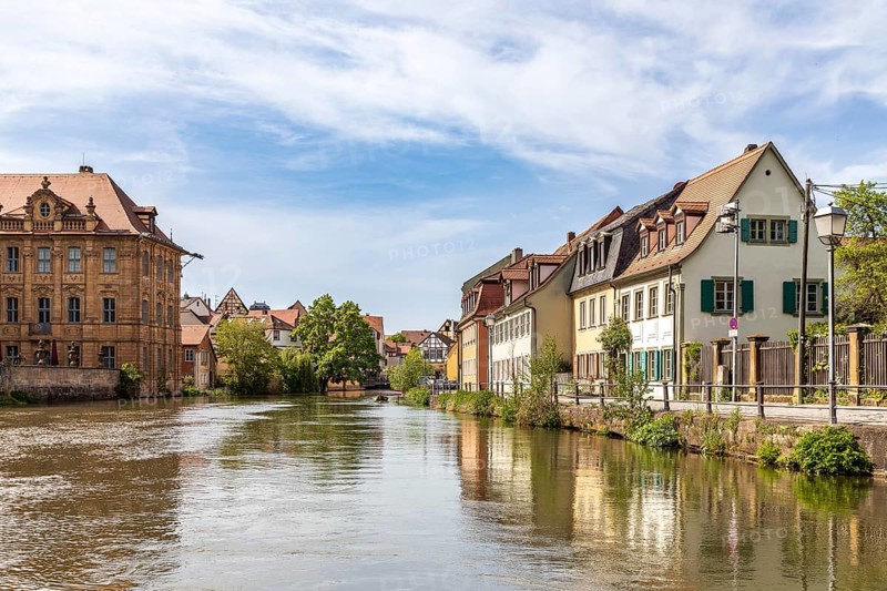 Crossing the Regnitz with the Don Bosco ferry between lock 100 and Stephansberg, Bamberg, Bavaria, Germany, Europe