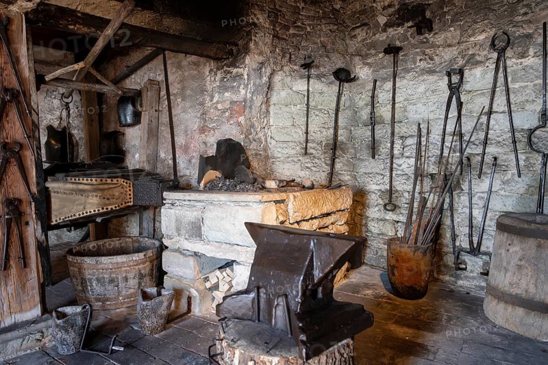 Forge and workshop in the historic Meersburg Castle, museum, place of interest, Lake Constance, Lake Constance district, Baden-Württemberg, Germany, Europe