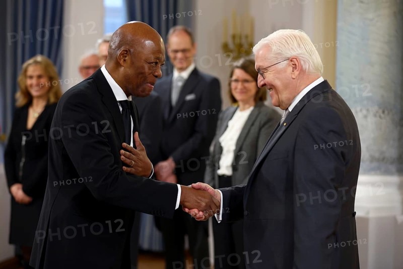 Phumelele Stone Sizani South Africa is received by Frank-Walter Steinmeier (President of the Federal Republic of Germany) in front of the Federal President's New Year's Reception at Bellevue Palace, Berlin 14 January 2025