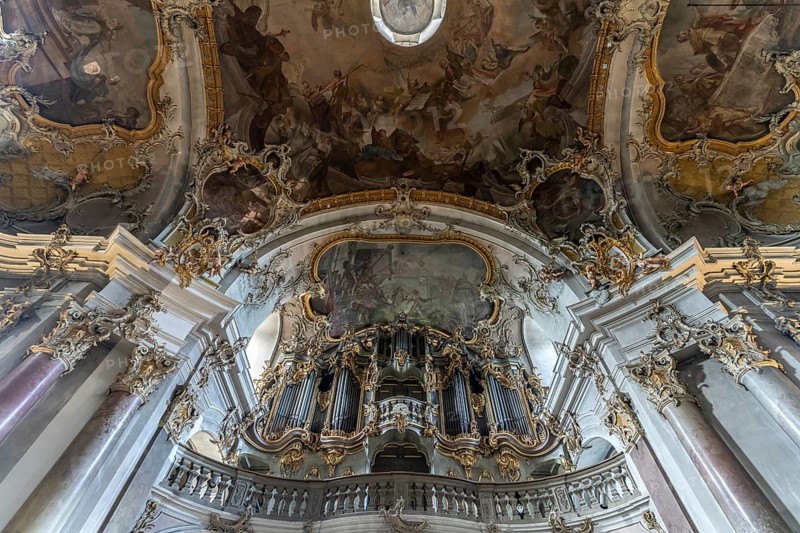 Organ in the interior of the Pilgrimage Church of the Visitation of the Virgin Mary / Käppele on the Nikolausberg, Würzburg, Lower Franconia, Bavaria, Germany, Europe