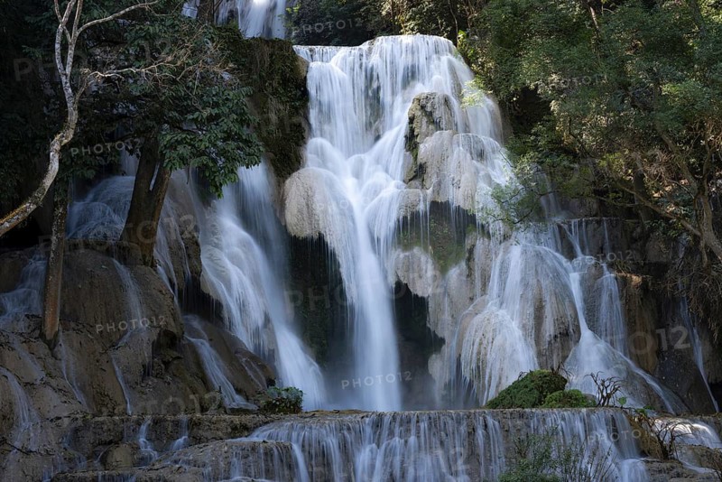 Kuang Si waterfalls in the jungle near Luang Phabang, Luang Prabang, Laos, Asia