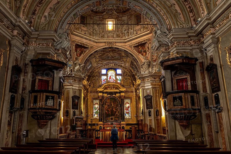 Church Santuario della SS Pietà, interior view, nave, Cannobio, Lake Maggiore, Province of Verbano-Cusio-Ossola, Piedmont region, Italy, Europe