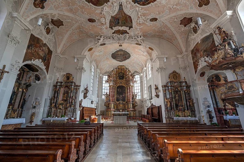 Interior of the parish church of St. John the Baptist, built in 1475 as a Gothic church, baroqueised from 1732 to 1755, Hiltpoltstein, Middle Franconia, Bavaria, Germany, Europe