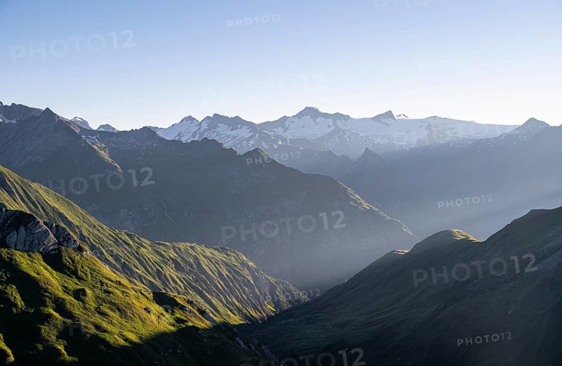 Alpine panorama, view from the Bachlenkenkopf, Großer Geiger and Großvenediger, high mountains, Venediger Group, Hohe Tauern, Austria, Europe