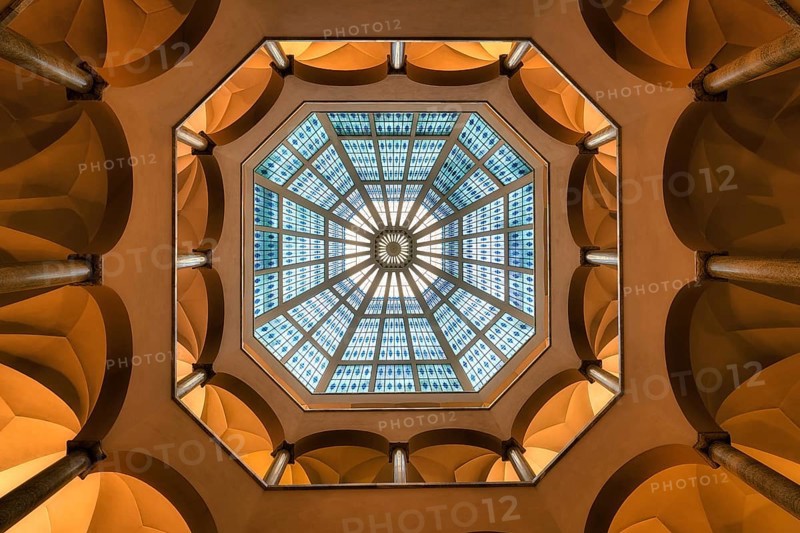 Atrium with glass dome in a commercial building, Zurich, Switzerland, Europe