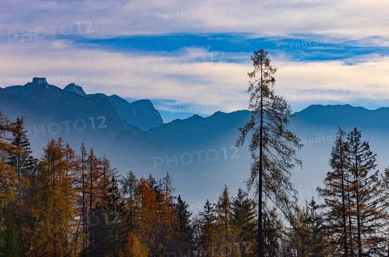 View from the Moosegg high plateau to the Tennengebirge mountains, Golling, Osterhorngruppe, Salzburg province, Austria, Europe