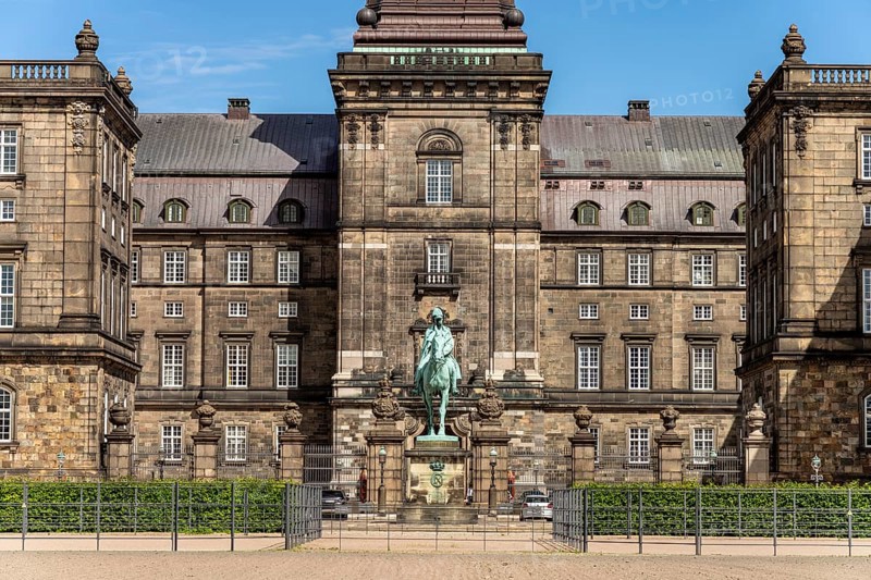 Court of honour with equestrian statue of King Christian IX at Christiansborg Palace, Copenhagen, Denmark, Europe