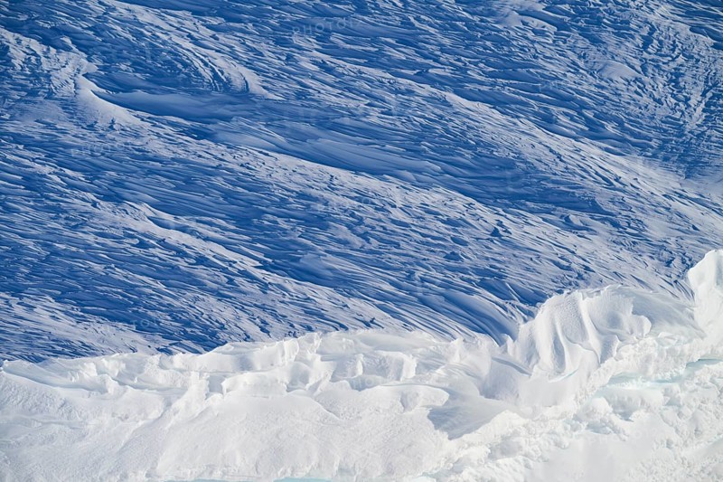 Snow-covered landscape with layers of ice and blue tones, impressive texture and natural cold, snow cornices, Gemmi Pass, Plattenhörner, Leukerbad, Leuk, Valais, Switzerland, Europe