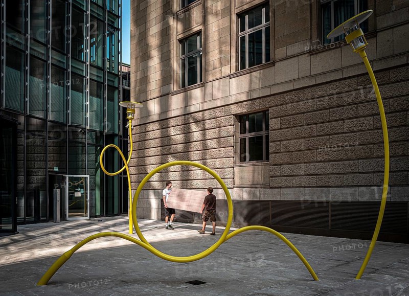 Street lamp, modern lamp design in front of an office building, Frankfurt, Hesse, Germany, Europe