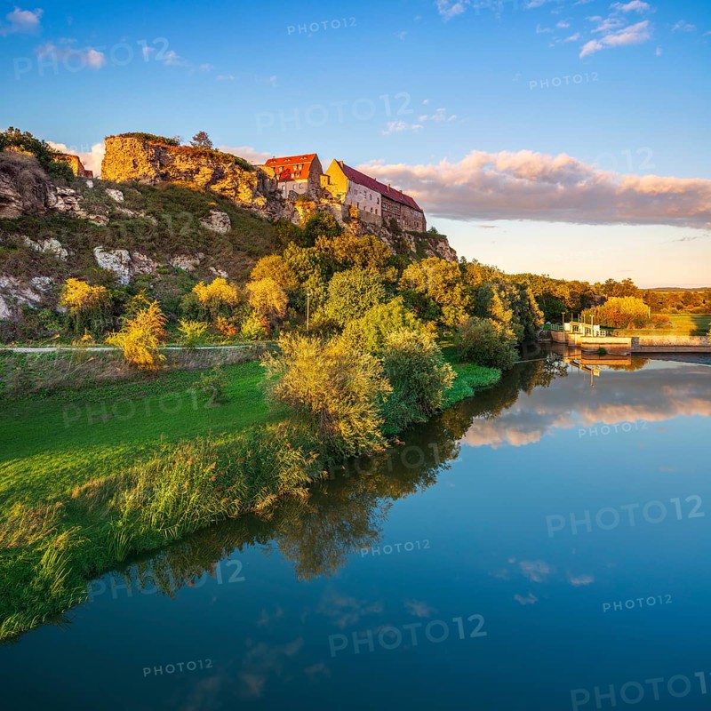 Wendelstein Castle above the Unstrut in the evening light, near Memleben, Saxony-Anhalt, Germany, Europe