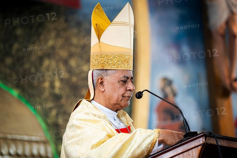 Archbishop John Moolachira leads a prayer during a Christmas day sermon on December 25, 2024 in Guwahati, India. Christmas is a festive holiday celebrated on December 25th, marking the birth of Jesus Christ in Christian tradition.