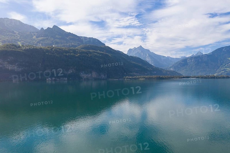 Lake Walen with mountains in the south-west, St. Gallen, Switzerland, Europe