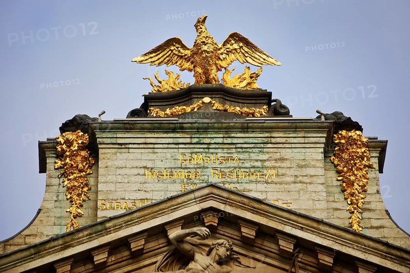 Baroque façade of the guild house La Louve, Guild of Archers of St Sebastian, Grand-Place, Grote Markt, Brussels, Belgium, Europe