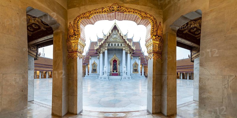 Marble temple, made of Carrara marble, Wat Benchamabopit, back of the Ubosot, temple in the Dusit district, Bangkok, Central Thailand, Thailand, Asia