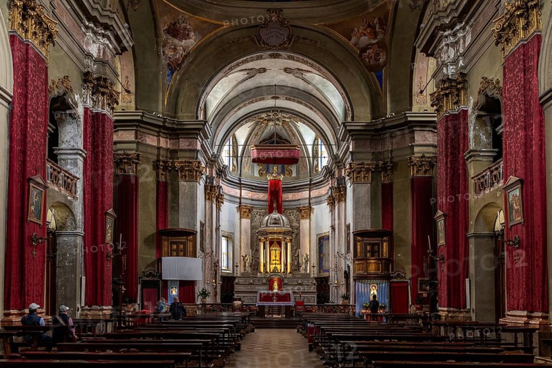 Catholic Church Collegiata di San Vittore, interior view, nave, Cannobio, Lake Maggiore, Province of Verbano-Cusio-Ossola, Piedmont Region, Italy, Europe