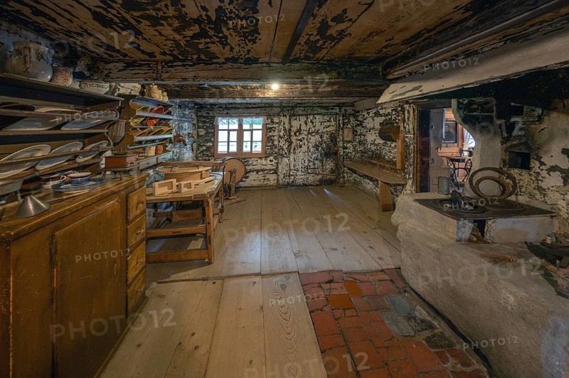 Historic smoke kitchen, Bregenzerwald farmhouse from the 18th century, Bezau local history museum, Vorarlberg, Austria, Europe