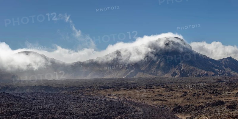 The summit of Montaña Guajara, also: Alto de Guajara, 2715m, crater walls, Caldera de las Cañadas, a huge volcanic cauldron, Teide National Park, Parque Nacional del Teide, at sunrise, Tenerife, Canary Islands, Spain, Europe