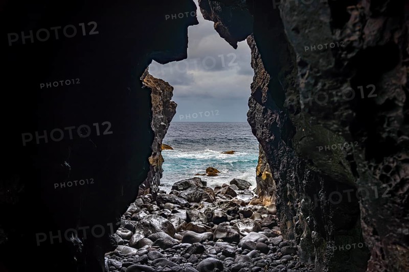 Lava cave at Charco Azul, El Hierro, Canary Islands, Spain, Europe