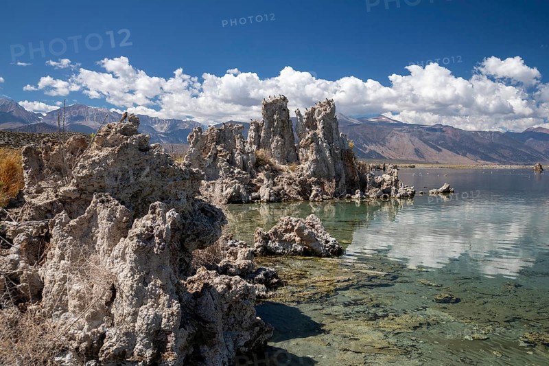 Lee Vining, California - Tufa towers in Mono Lake. The lake has no outlet, which makes it highly saline. The city of Los Angeles has taken water from Mono Lake in recent years, substantially lowering the water level