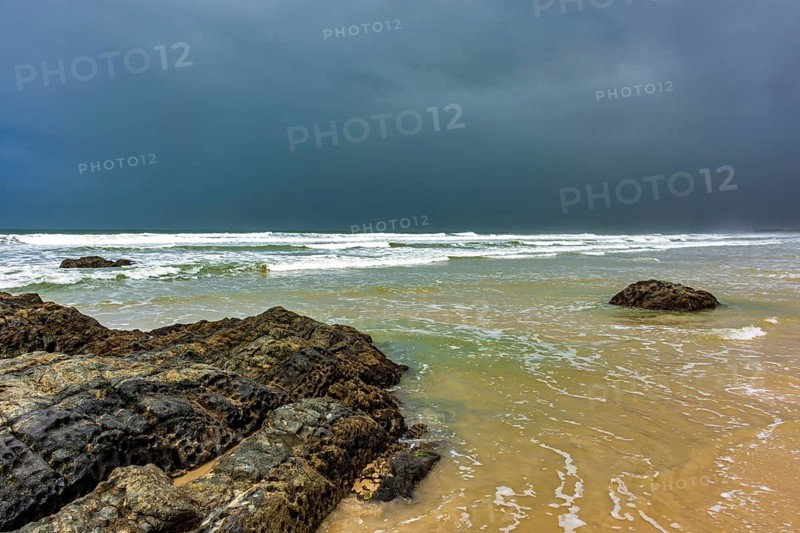 Deserted beach in Serra Grande on the southern coast of Bahia on a rainy day Serra Grande, Bahia, Brazil, South America