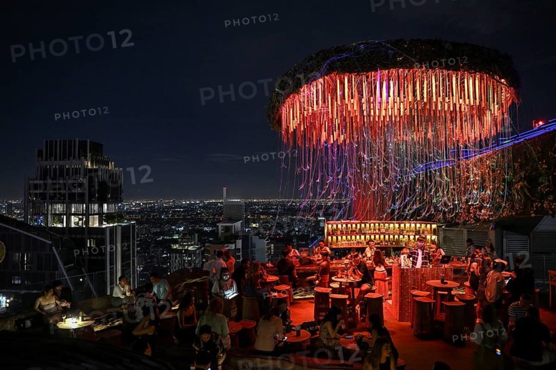 Tichuca Rooftop Bar, nicknamed Jellyfish Bar, in the T-One Building on Sukhumvit Road, Phra Khanong neighbourhood, Bangkok, Thailand, Asia