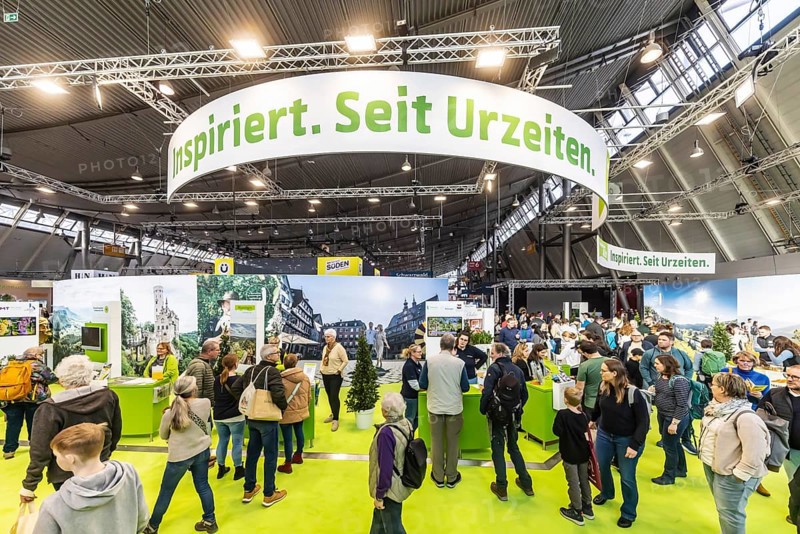 CMT tourism trade fair in Stuttgart. According to the trade fair organiser, the Caravan, Motor, Tourism trade fair is the world's largest public trade fair for travel, tourism and leisure. With 2175 exhibitors, all exhibition halls are fully booked. Stuttgart, Baden-Württemberg, Germany, Europe