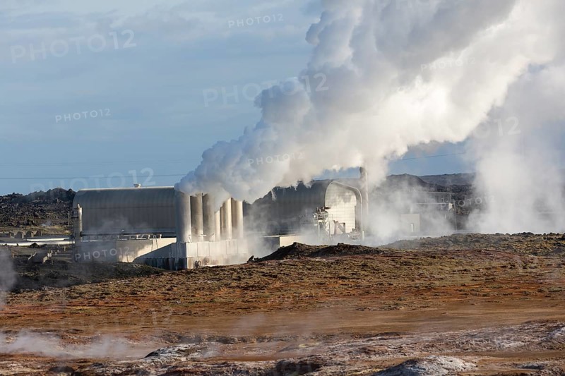 Powerplant.Steam evaporating of the ground at Gunnuhver, close to Reykjanes lighthouse. Gunnuhver is the heart in a future geopark, Iceland´s largest mud pool, geothermal area