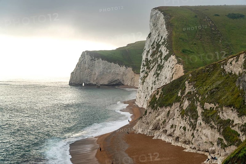 White cliffs and beach of the UNESCO World Heritage Site Jurassic Coast, England, Great Britain