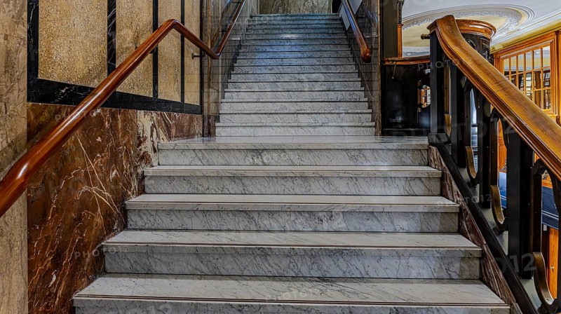 Historic interior design, staircase and corridor in the Hindenburghaus, Großer Burstah 31, Hamburg, Germany, Europe