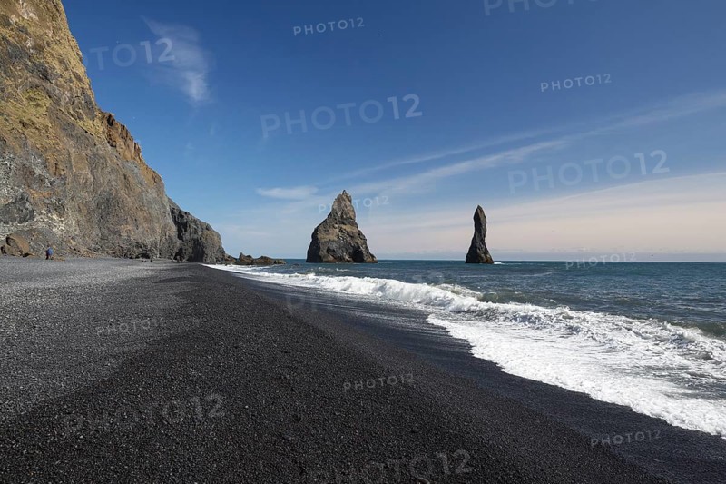 Rocks and cliffs at the black beach of Vík í Mýrdal, South Iceland