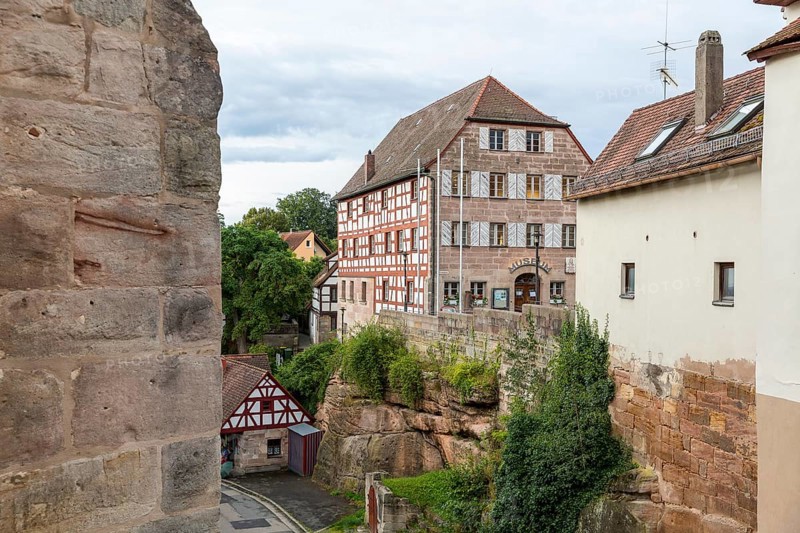 View from the castle gate to the Cadolzburg Historical Museum, Bavaria, Germany, Europe