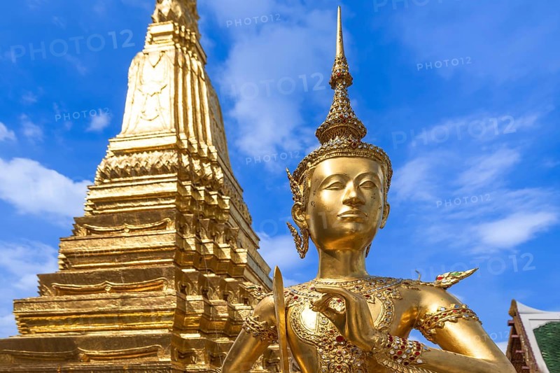 Scenic golden temple of Emerald Buddha Wat Phra Kaew in Bangkok, Thailand, Asia