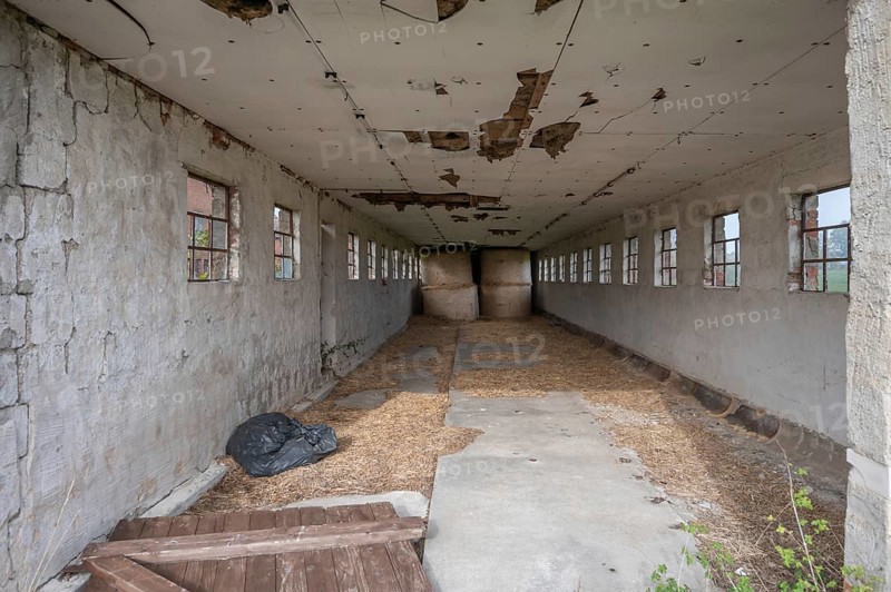 Vacant round bale warehouse of a former LPG of the former GDR, Mecklenburg-Vorpommern, Germany, Europe