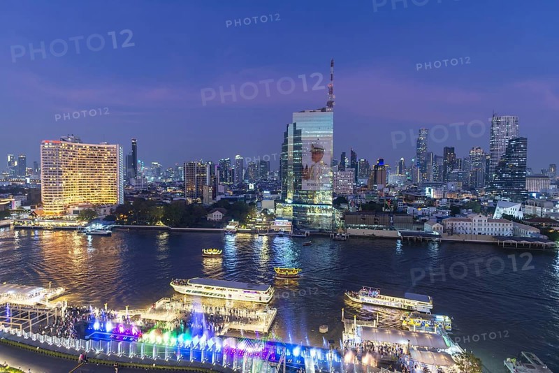 Panorama from IconSiam over the Mae Chao Praya, skyline of Bangkok, Thailand, Asia
