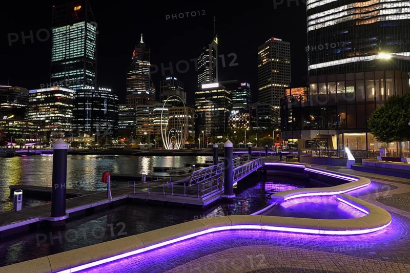 Skyline at Elisabeth Quay, blue hour, blue hour, harbour, Perth, State of Western Australia, Australia, Oceania