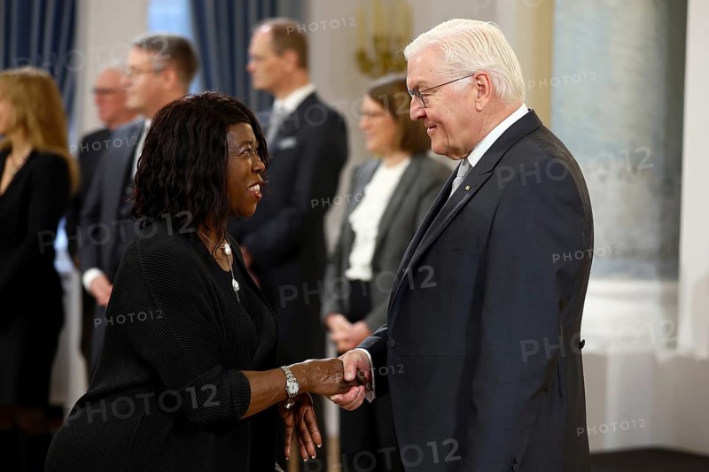Youngor Sevelee Telewoda Liberia is received by Frank-Walter Steinmeier (President of the Federal Republic of Germany) in front of the Federal President's New Year's Reception at Bellevue Palace, Berlin 14 January 2025