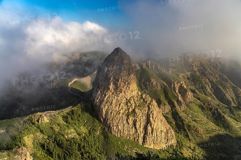 The volcanic rock Roque de Agando, symbol of the island of La Gomera, Canary Islands, Spain, Europe