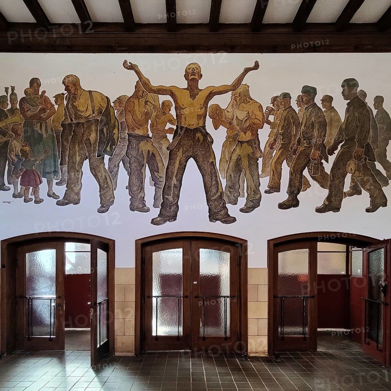 Murals from the time of the Third Reich, Rammelsberg ore mine, UNESCO World Heritage Site, Goslar, Lower Saxony, Germany, Europe
