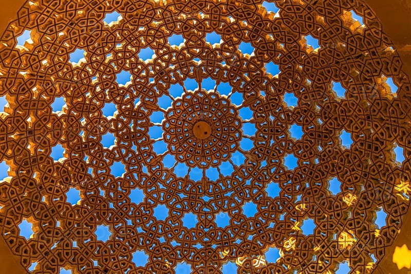 Richly decorated dome of a pavilion on the Corniche of Mutrah, Muscat, Arabian Peninsula, Sultanate of Oman