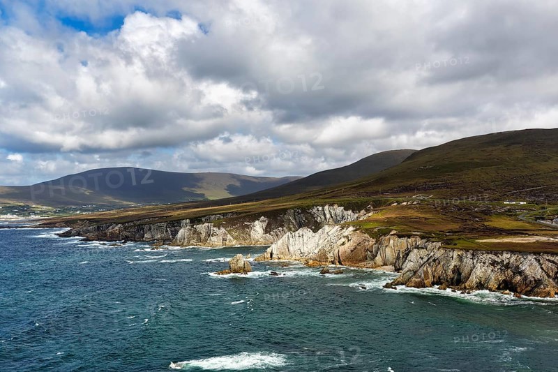 Rugged cliffs, chalk cliffs, Ashleam Bay, Portnahally Bay, panoramic Atlantic Drive, Achill Island, Acaill, Mayo, Wild Atlantic Way, Ireland, Europe